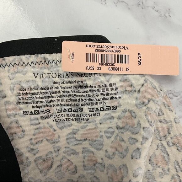 Victoria’s Secret Heart Leopard Stretch Cotton String Bikini Panty XS NWT - Picture 3 of 3
